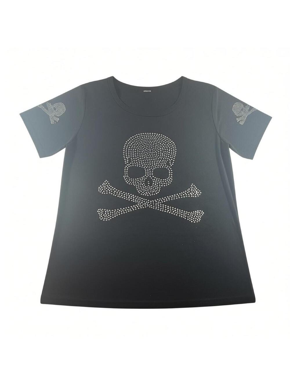 Rhinestone Skull + Crossbones Black Graphic Tee